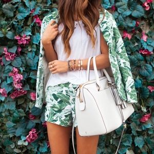 Joie Mehira Palm Leaf Print Linen Shorts